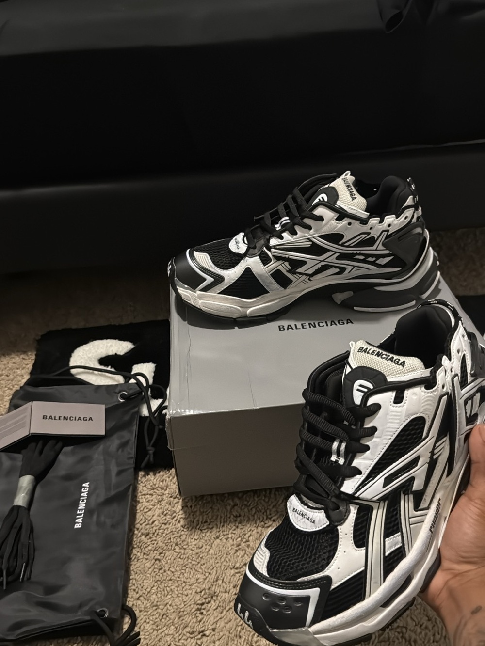 Balenciaga Chunky Track Sneakers in Black & White